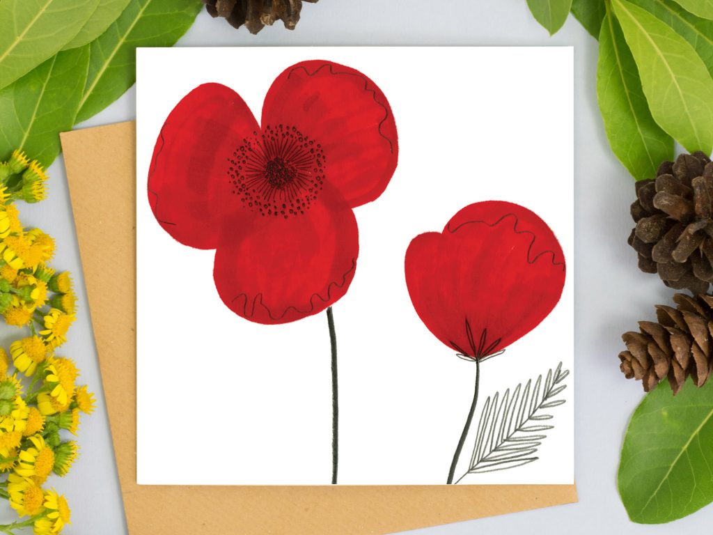 poppies card design by jo clark design. blank for your own message