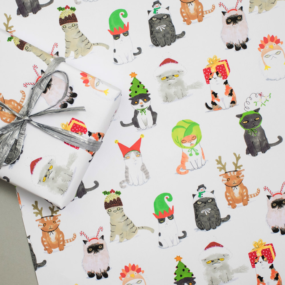 Cats In Christmas Hats Gift Wrap Set Jo Clark Design