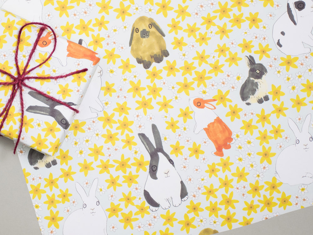Bunny Rabbits & Daffodils Gift Wrap Set Jo Clark Design