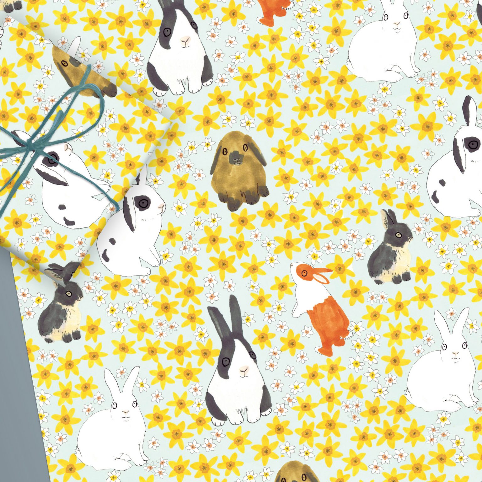 Bunny Rabbits & Daffodils Gift Wrap Set Jo Clark Design