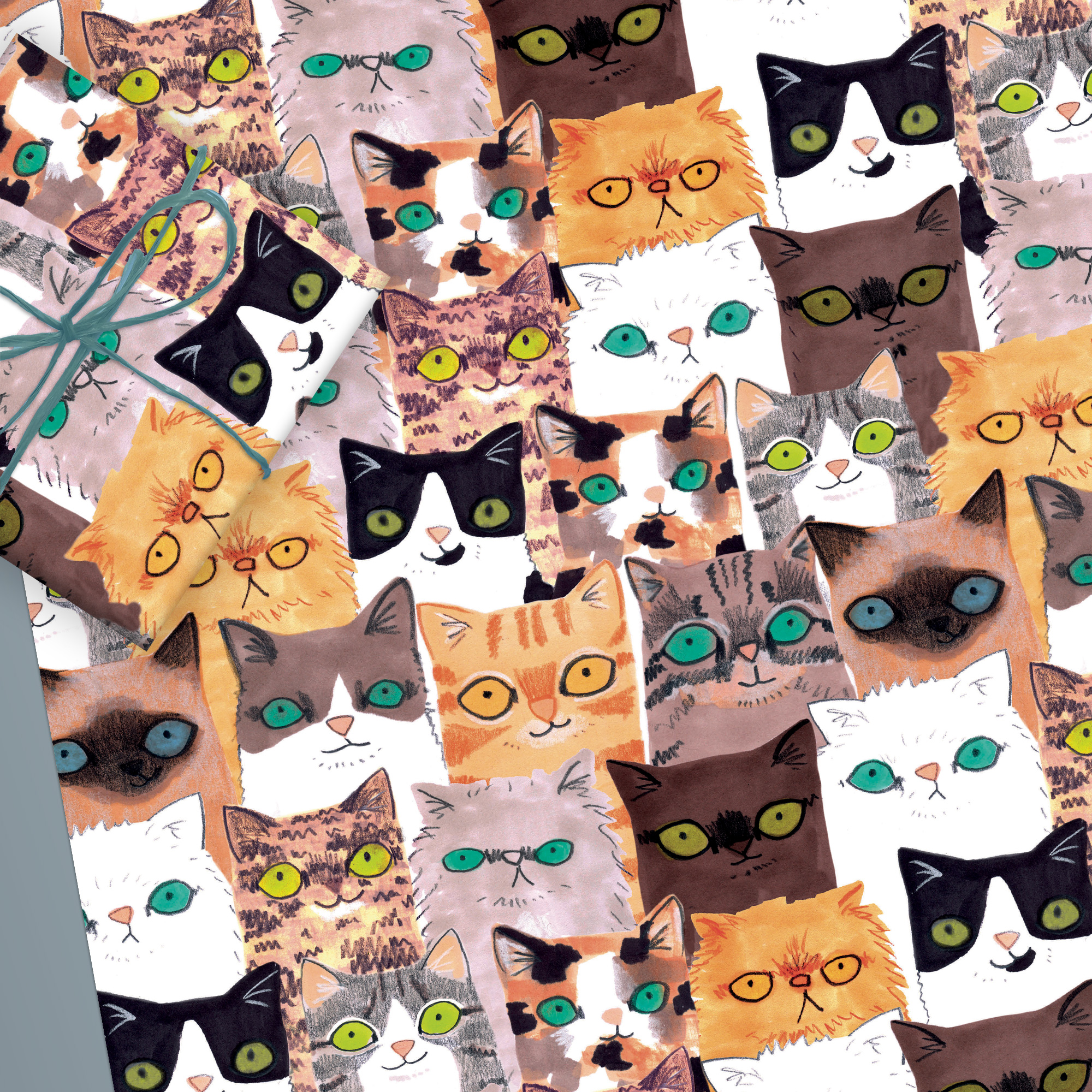 Cats Heads Gift Wrap Set Jo Clark Design