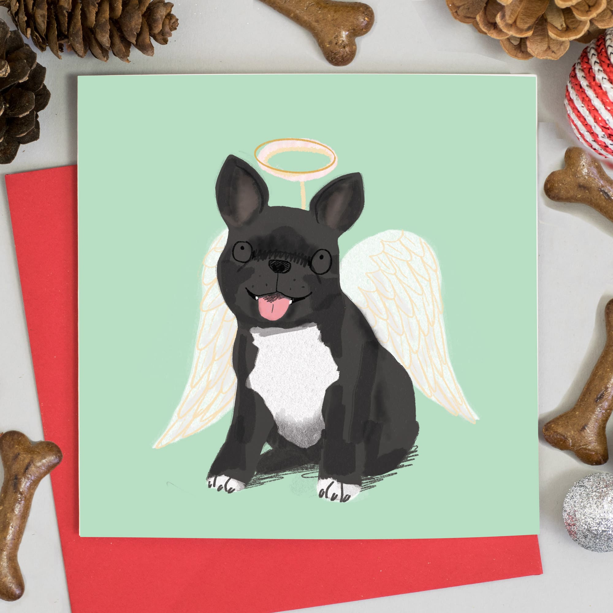 French Bulldog Angel Christmas Card - Jo Clark Design